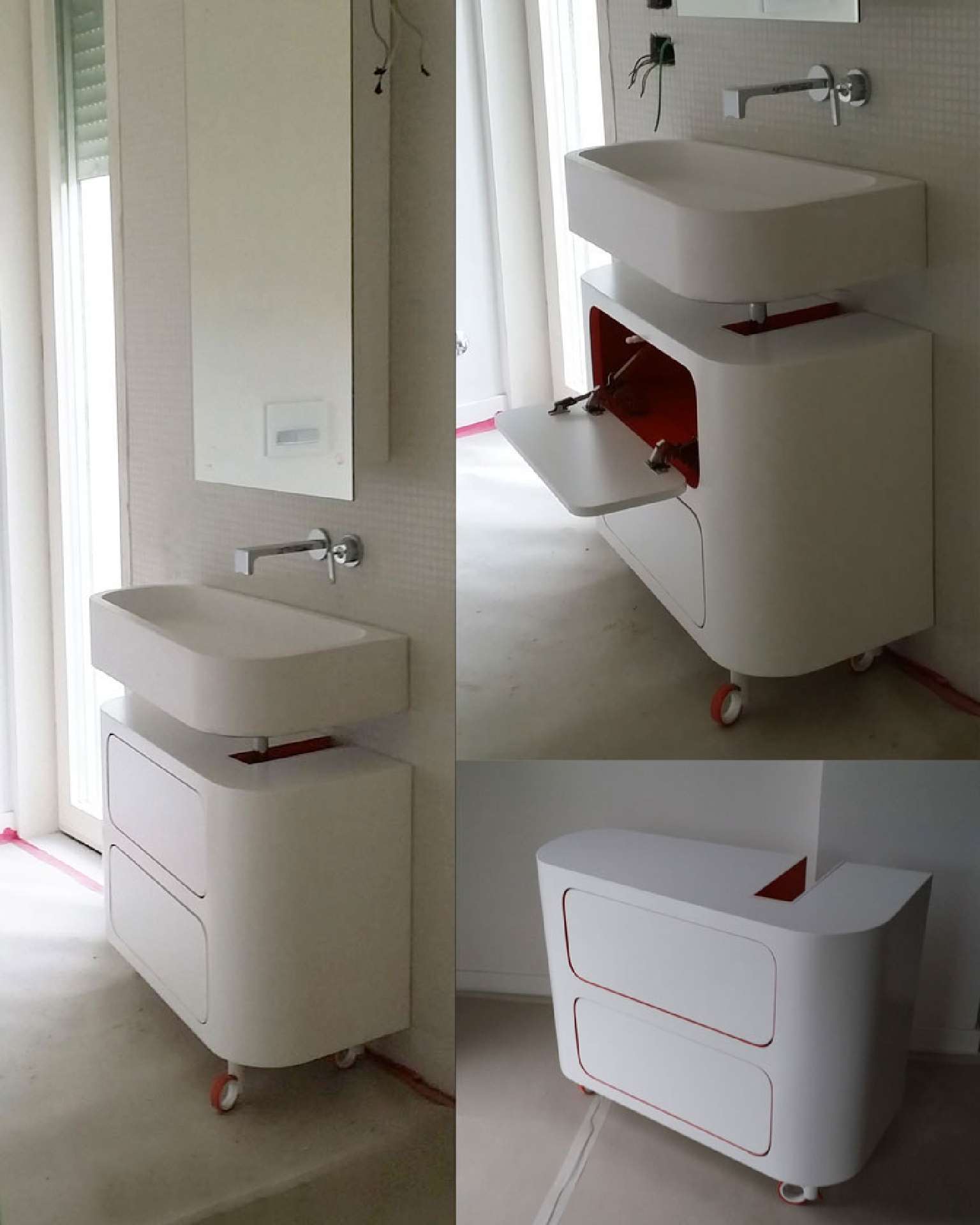Corian bathroom unit on castors