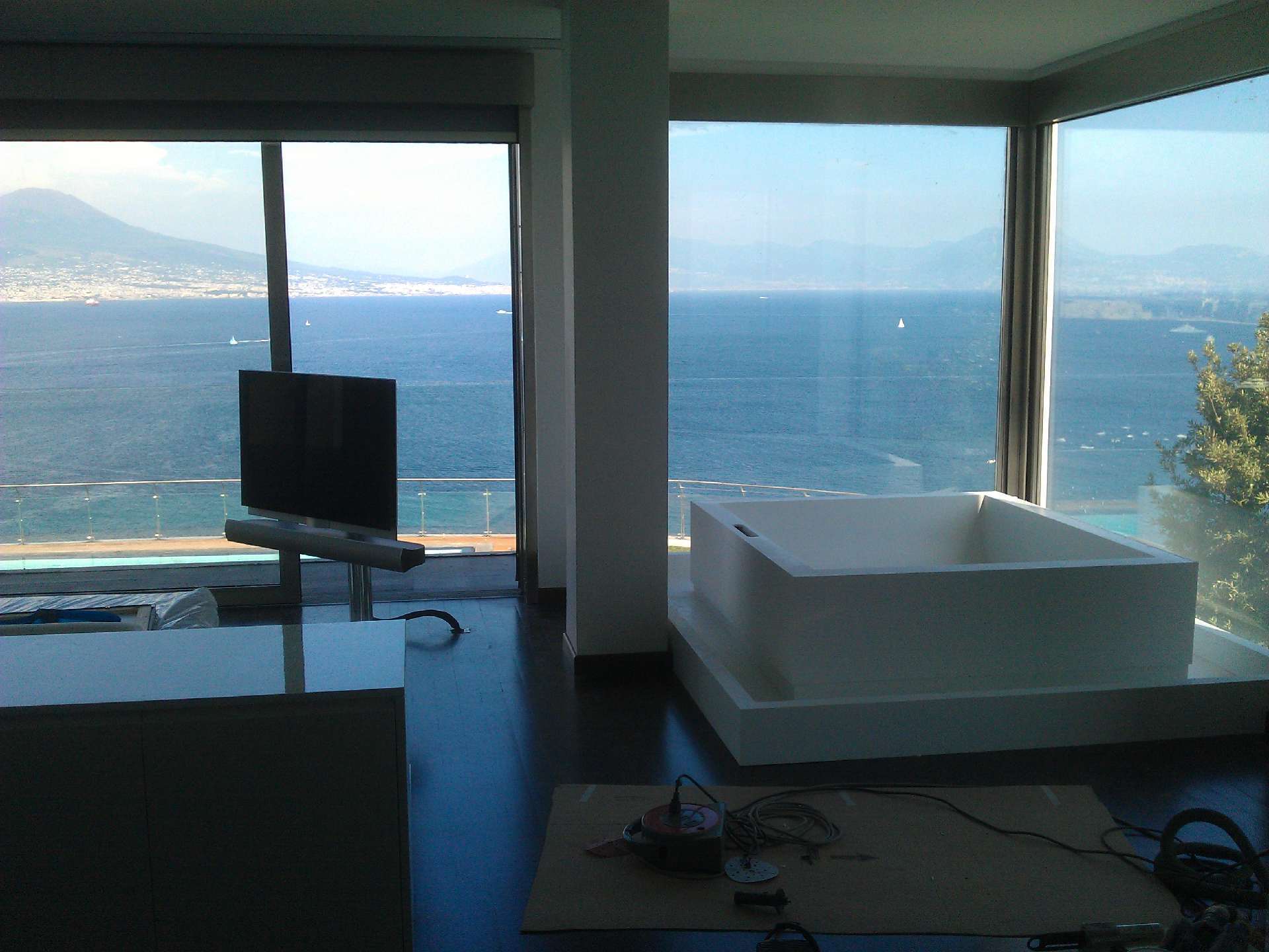 The Corian bath during assembly