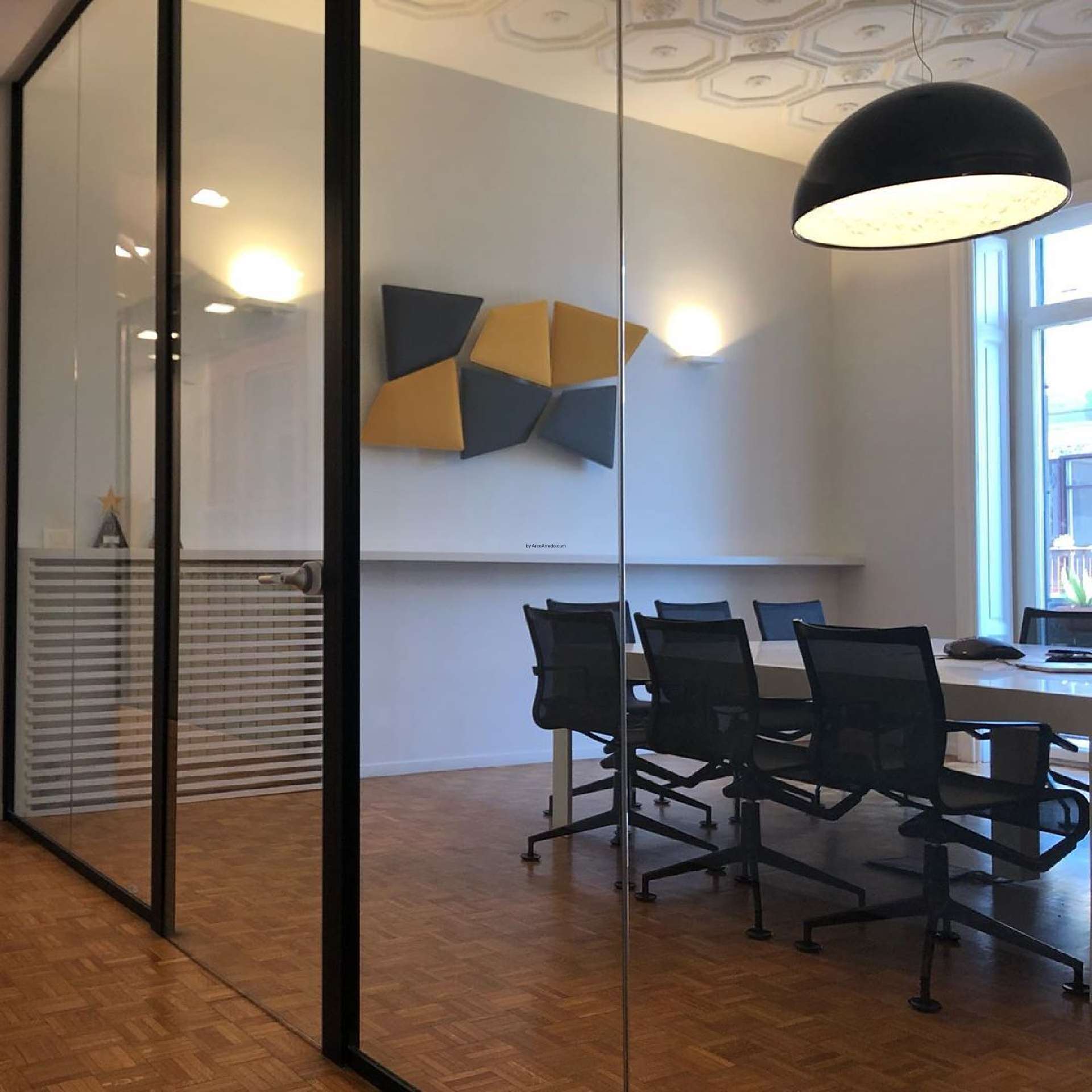 The meeting room with acoustic panels on the walls