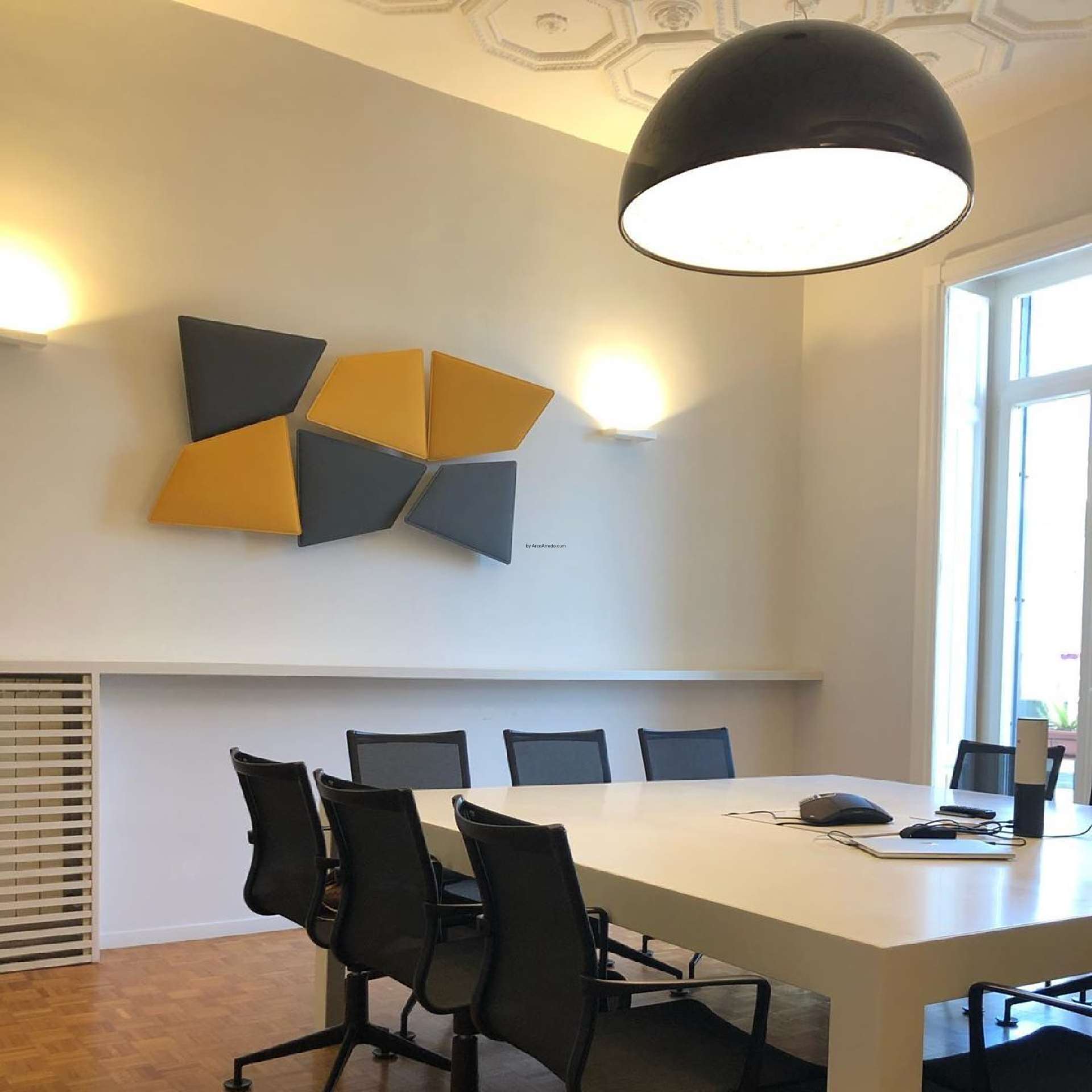 The meeting table and the windows over the bay